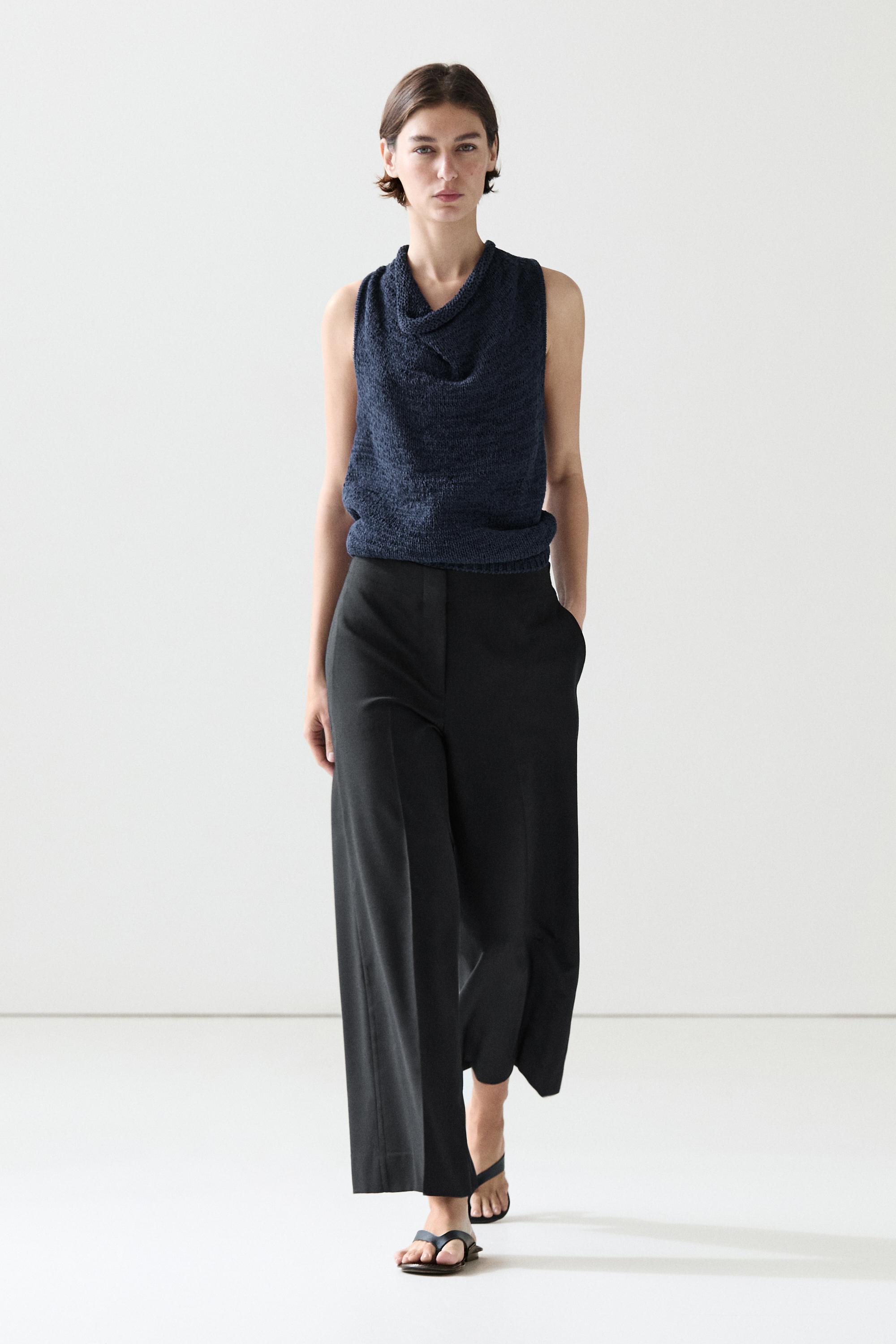 Wide-leg cropped stretch wool trousers